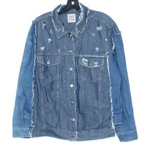 Furst Of A Kind Denim Jacket Distressed Grunge Y2K Streetwear 90s Boho Large